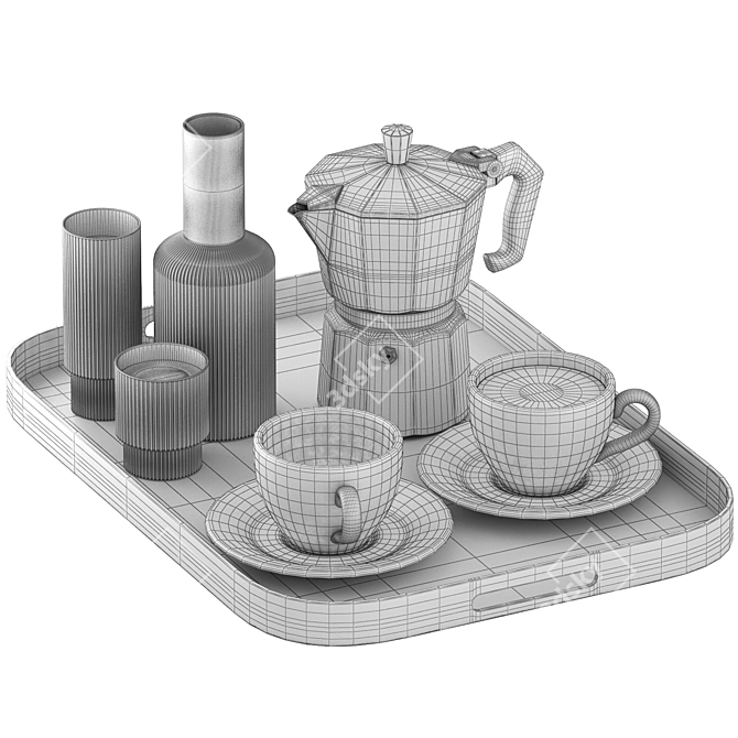 Rectangular Coffee Water Tray Set 3D model image 4