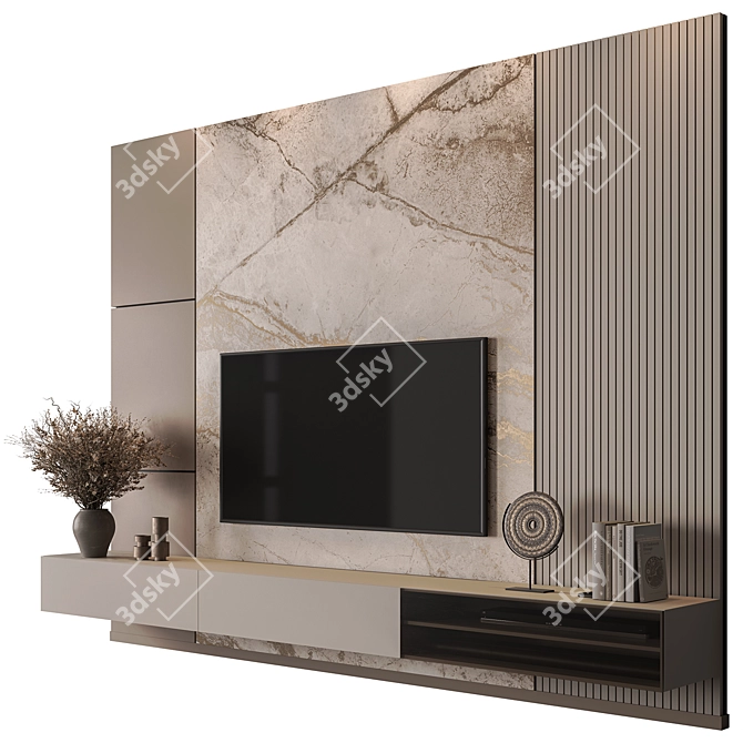 Stacked Stone TV Wall Set 3D model image 4