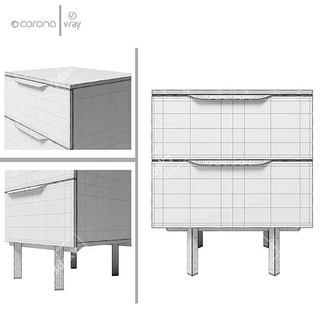 Damien MADE Bedside Table Wood-Metal 3D model image 6