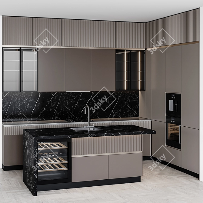 Adjustable Modern Kitchen Unit 3D model image 1