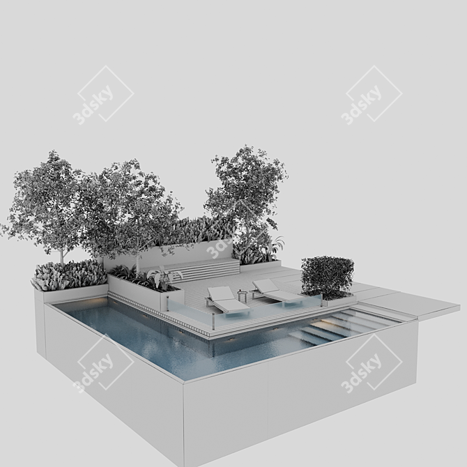 Modern Villa Yard Environment 3D model image 6