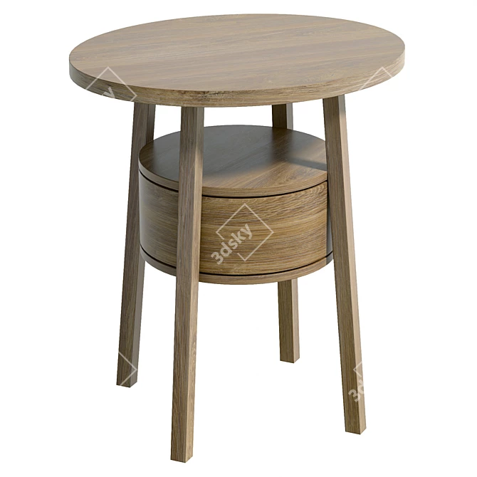 Modern Round Wood Bedside Drawer 3D model image 1