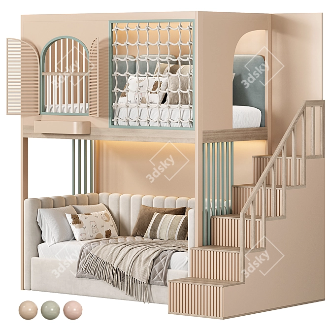 Designer 2-Level Bed for Kids 3D model image 4