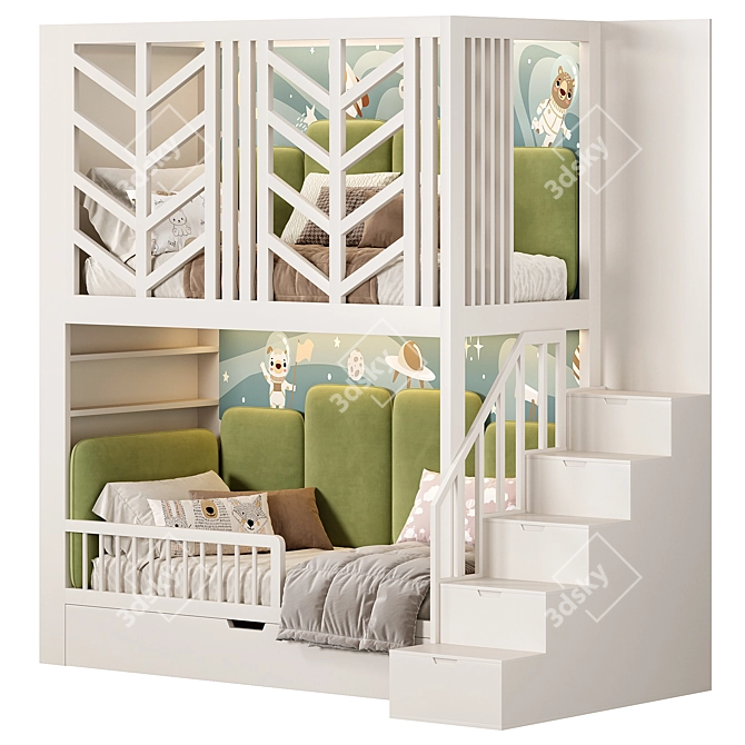 Kids Bunk Bed Set 3D model image 4