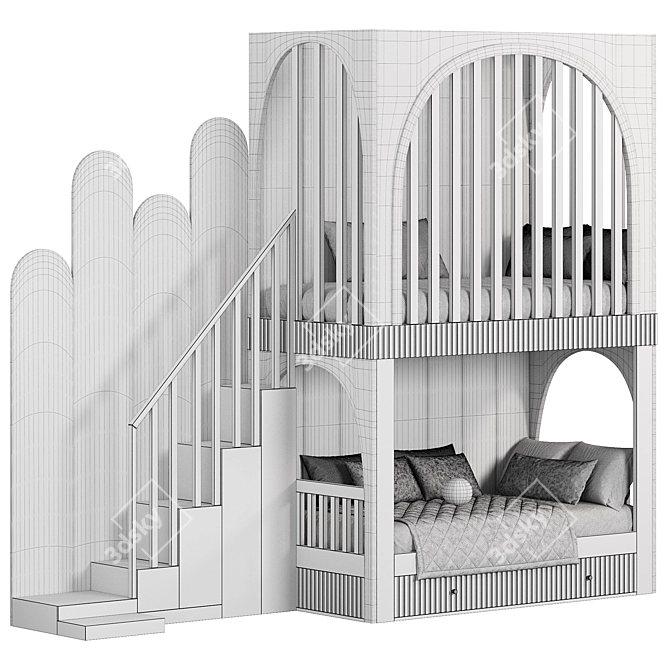 Modern Two-Level Kids Bed 3D model image 5