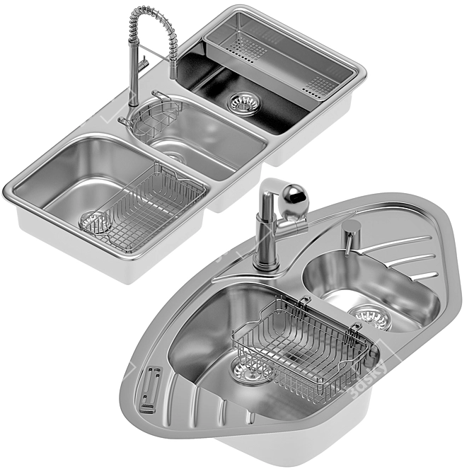 Stainless Steel Rectangular Friction-Resistant Sink 3D model image 1