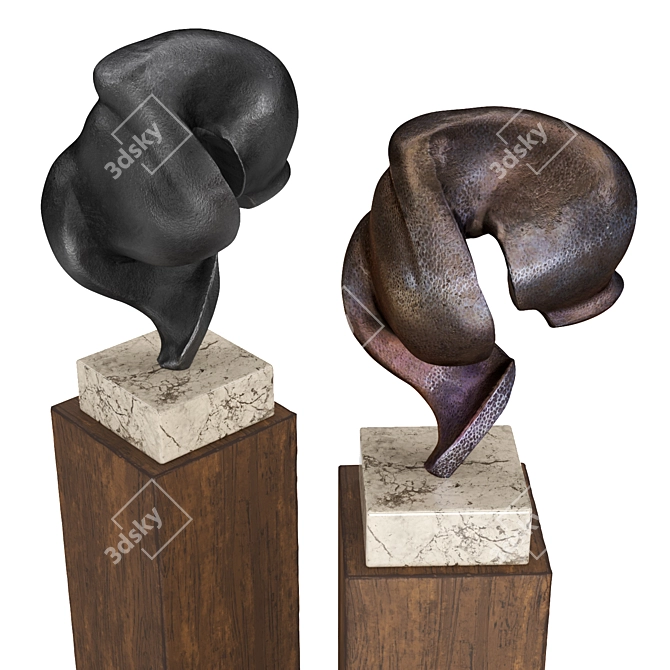 Sculptural Fusion: Metal & Wood 3D model image 5