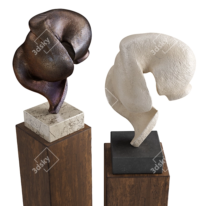 Sculptural Fusion: Metal & Wood 3D model image 6