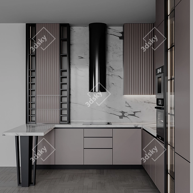 Adjustable Modern Kitchen Unit 3D model image 2