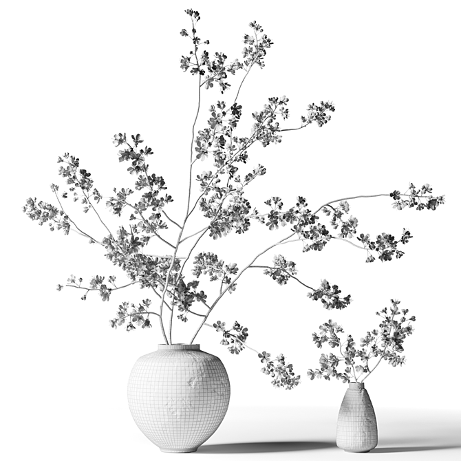 Clay Vase with Blooming Branches 3D model image 2