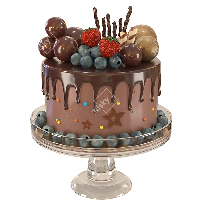 Strawberry Bliss Birthday Cake 3D model image 1