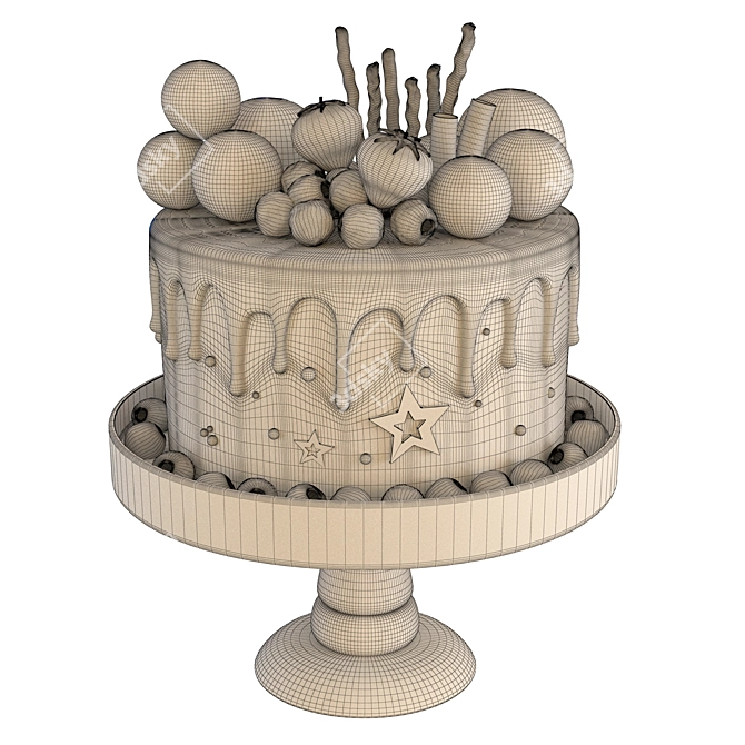 Strawberry Bliss Birthday Cake 3D model image 2