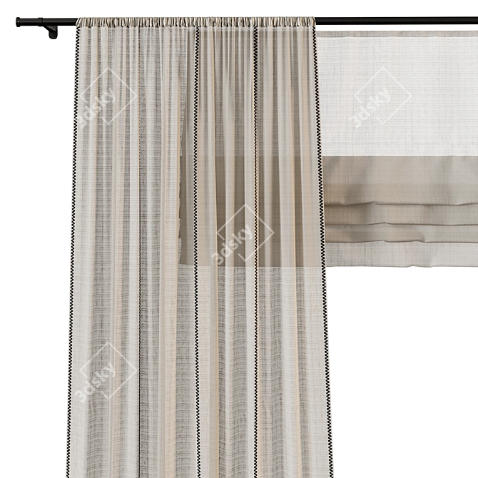 Contrasting Stitch Linen Curtains 3D model image 3
