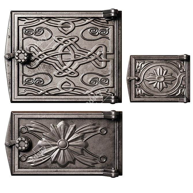 Cast Iron Stove Doors Set 3D model image 1