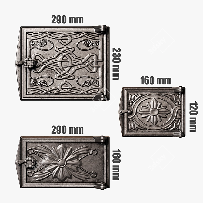 Cast Iron Stove Doors Set 3D model image 6