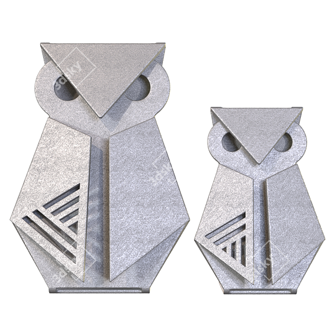 Geometric Metal Owl Sculptures 3D model image 2