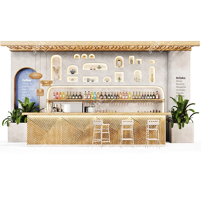 Mediterranean Café & Bar Setup 3D model image 2