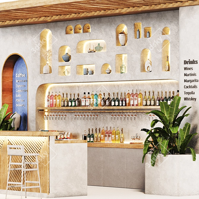 Mediterranean Café & Bar Setup 3D model image 4