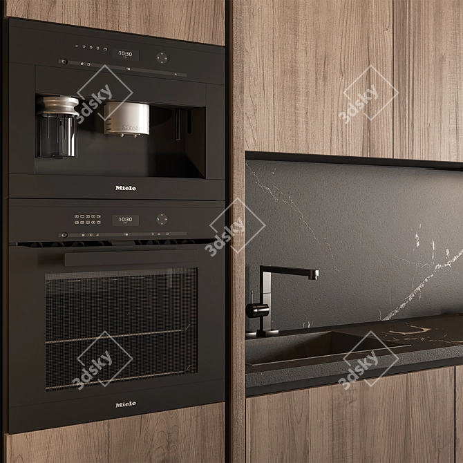  Contemporary Wood Black Kitchen 3D model image 2