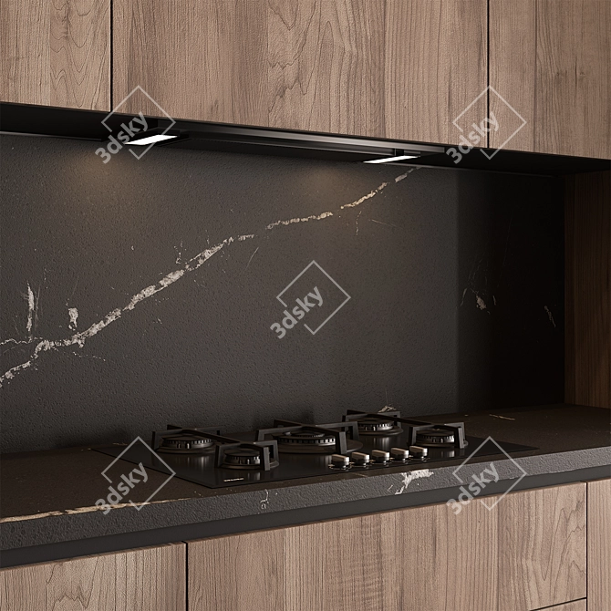  Contemporary Wood Black Kitchen 3D model image 3