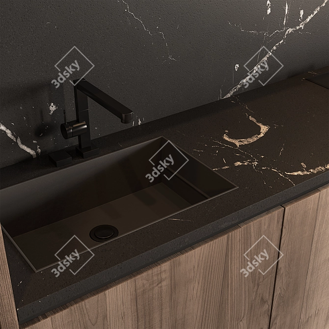  Contemporary Wood Black Kitchen 3D model image 4