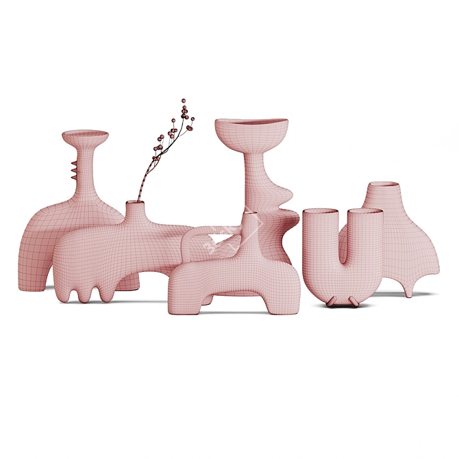 Modern Ceramic Vase Set 6 Pieces 3D model image 5