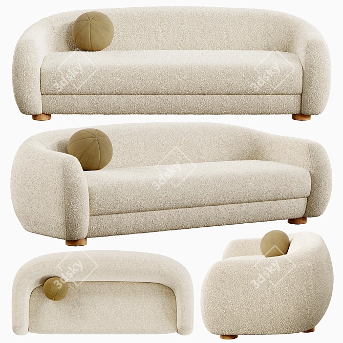 Plush Boucle Loveseat in Ivory 3D model image 1