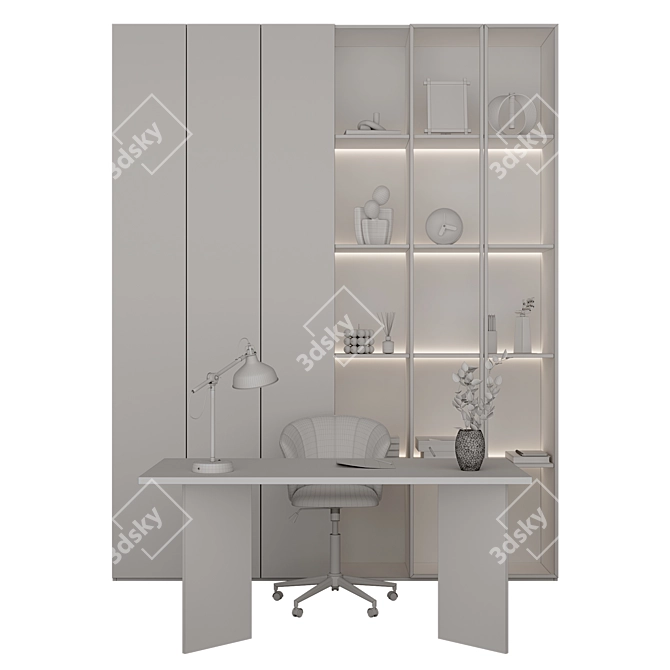 Modern Workspace Set with Lamp 3D model image 4