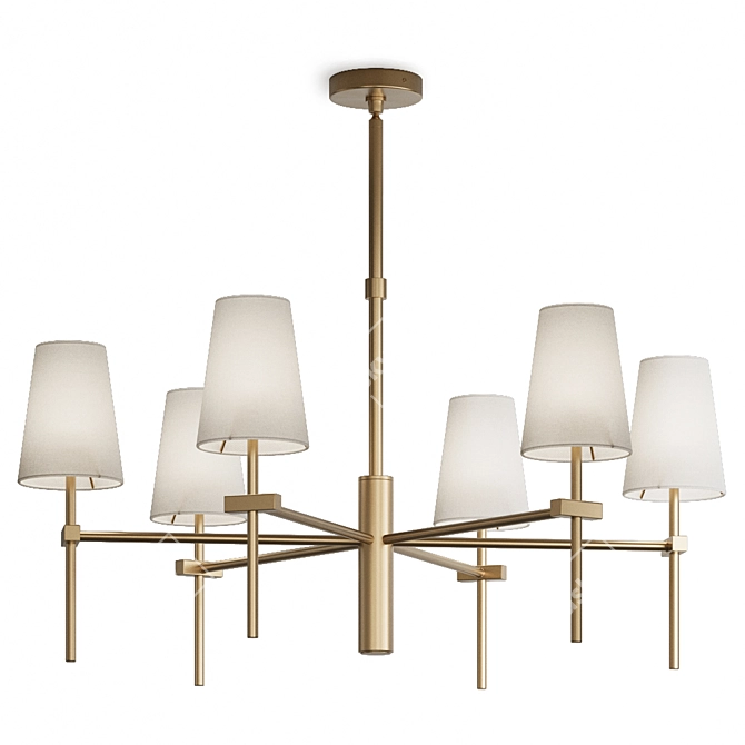 Elegant Brass Chandelier with Linen Shades 3D model image 1