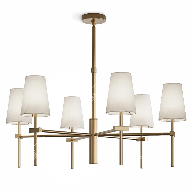 Elegant Brass Chandelier with Linen Shades 3D model image 2