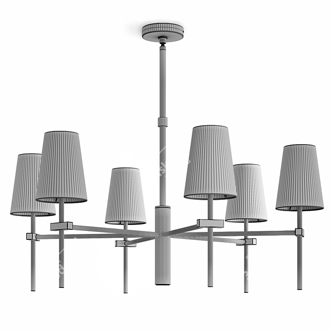Elegant Brass Chandelier with Linen Shades 3D model image 4