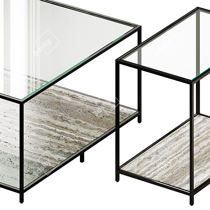 Grey Travertine Coffee Tables Set 3D model image 3