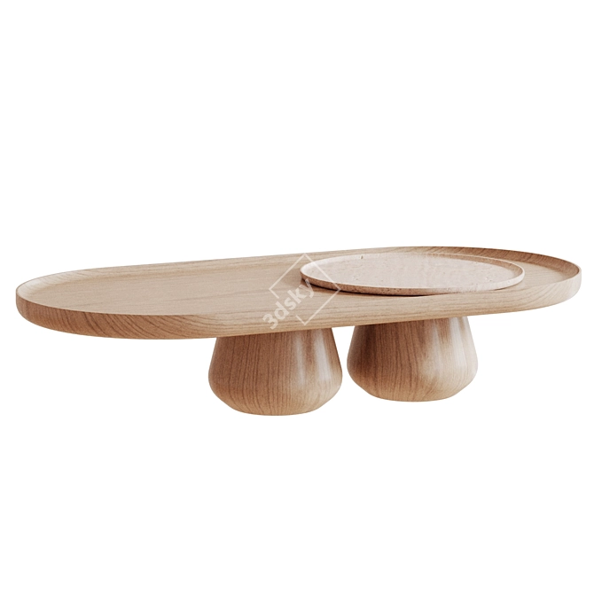 Sleek Wood Stone Coffee Table 3D model image 2