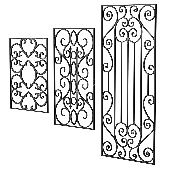 Artisanal Wrought Iron Fence Panel 3D model image 1