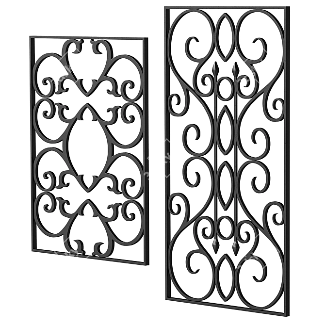 Artisanal Wrought Iron Fence Panel 3D model image 5