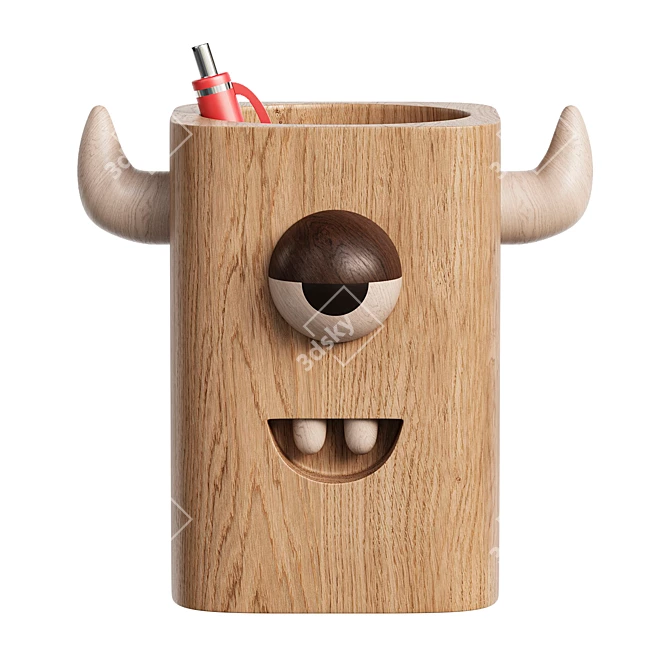 Monster Madness Wood Pen Stand 3D model image 1