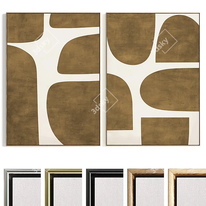 Plaster Two Photo Frame Set, HQ 3D Materials 3D model image 1