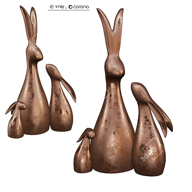 Whimsical Rabbit Family Sculpture 3D model image 1