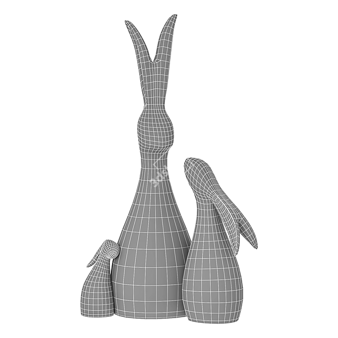 Whimsical Rabbit Family Sculpture 3D model image 2