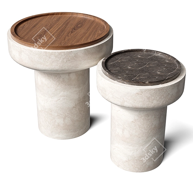 Modern Tivoli Side Table: Travertine & Walnut 3D model image 2