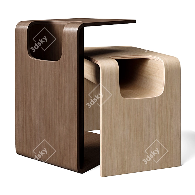 Oak Wood C-Style Magazine Rack 3D model image 1