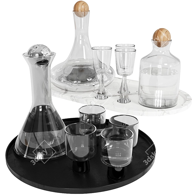 Elegant Glassware Set with Jugs 3D model image 1