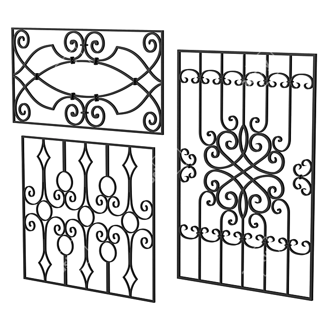 Ornate Wrought Iron Fence Kit 3D model image 1