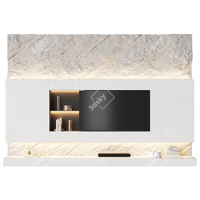 Sleek Stone Surface TV Wall 3D model image 2