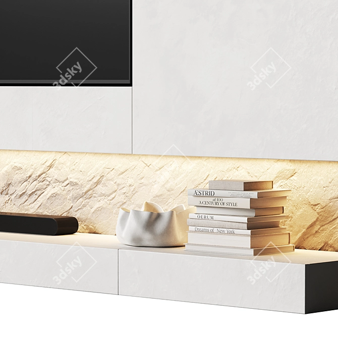 Sleek Stone Surface TV Wall 3D model image 4