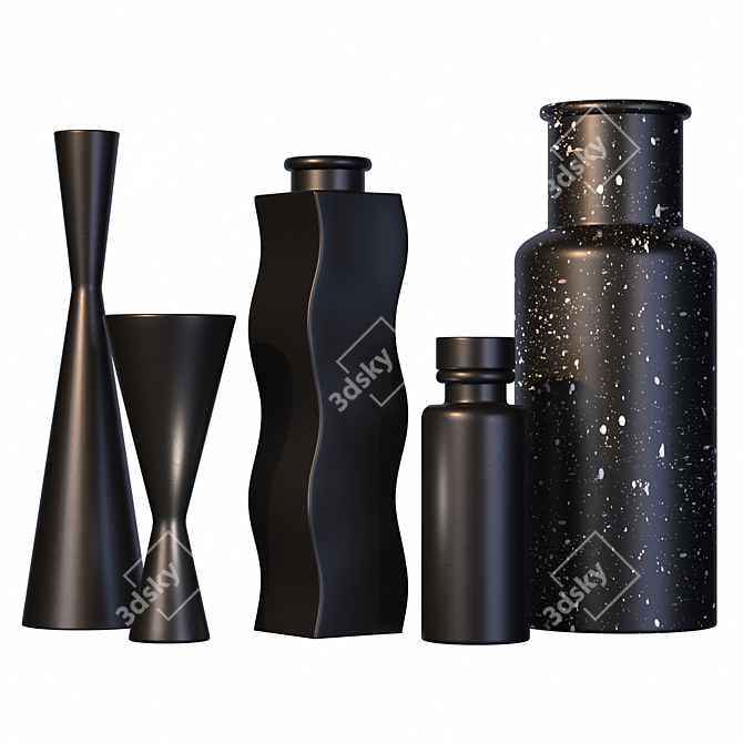  Handcrafted Black Glazed Ceramic Vases 3D model image 1