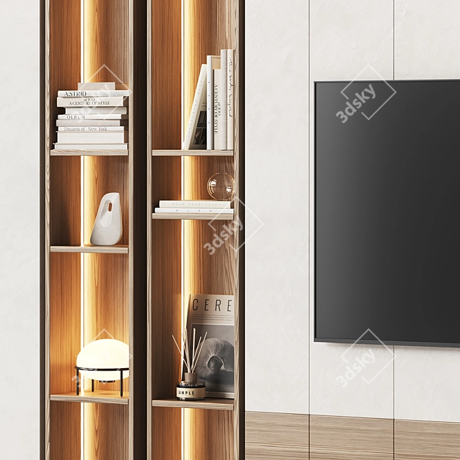 Modern TV Wall with Shelves 3D model image 2