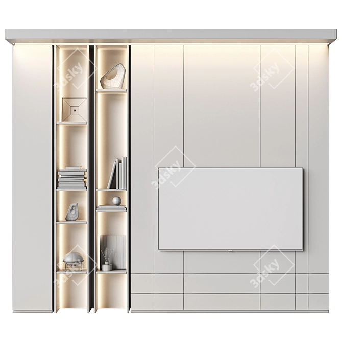 Modern TV Wall with Shelves 3D model image 4