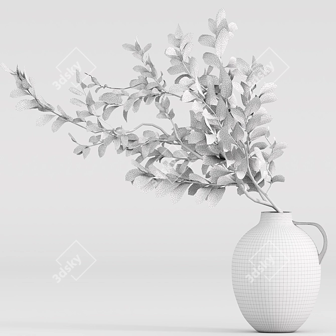 Clay Vase with Branches Art 3D model image 5