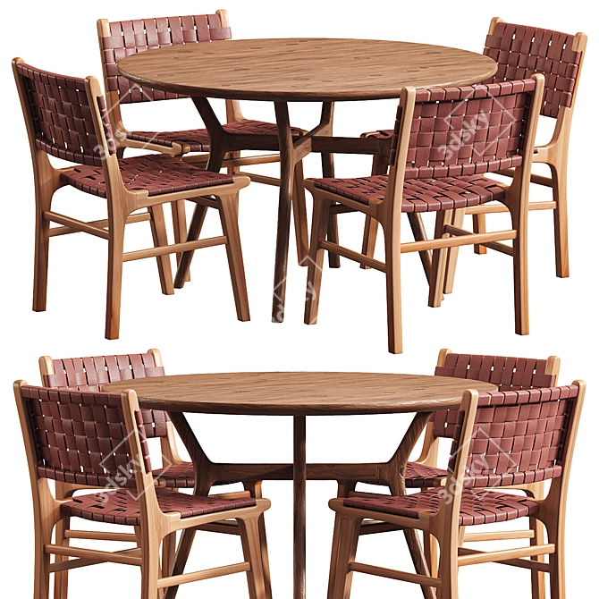 Safavieh Taika Woven Leather & Ash Dining Set 3D model image 1